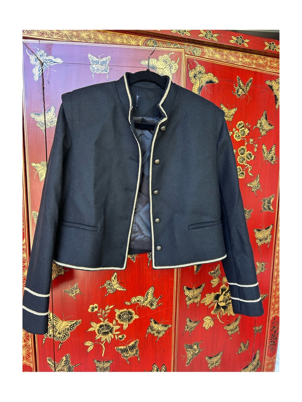 Classic Navy Cropped Military-Style Jacket